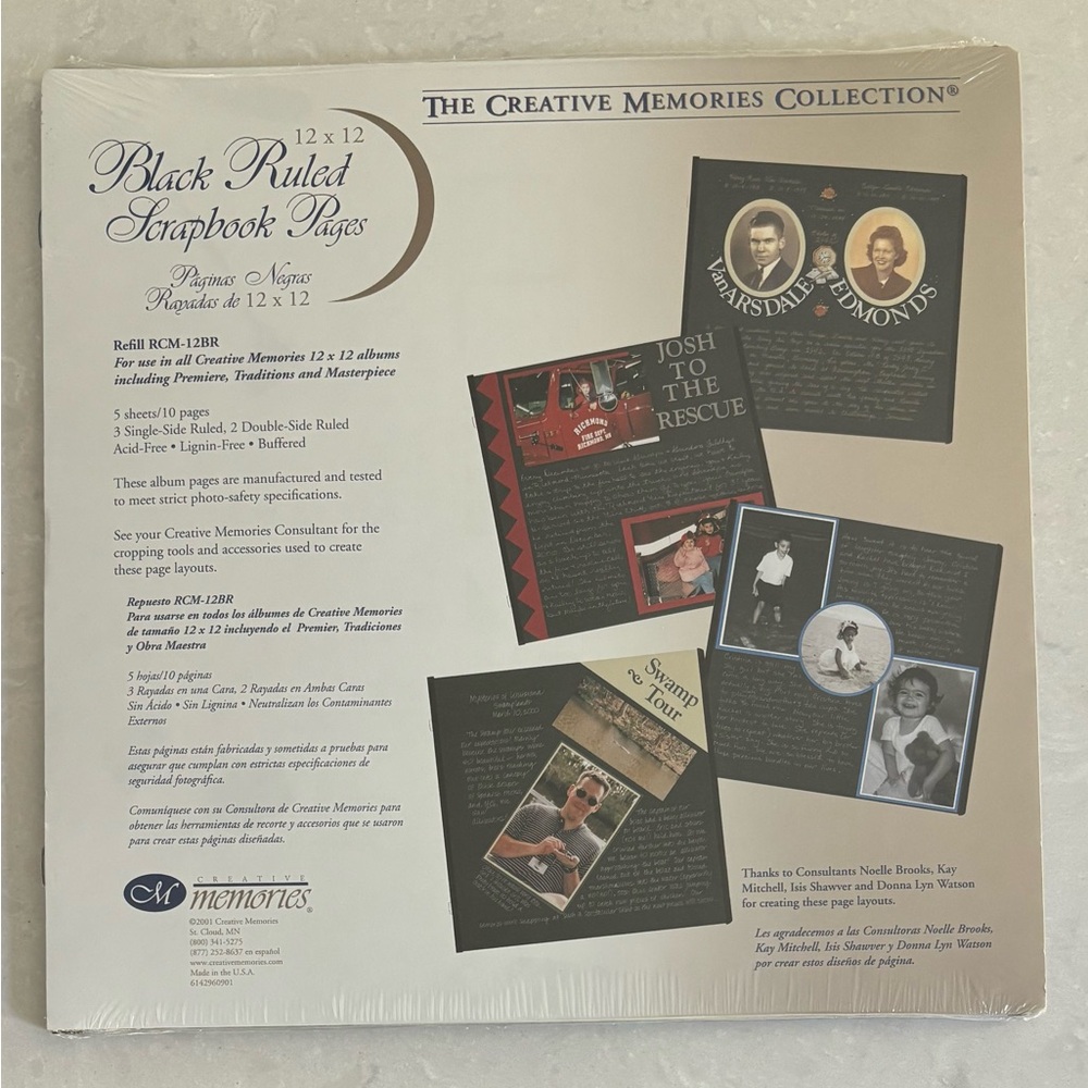 Creative Memories 12x12 Black Ruled Scrapbook Pages, 5 sheets/10 pages